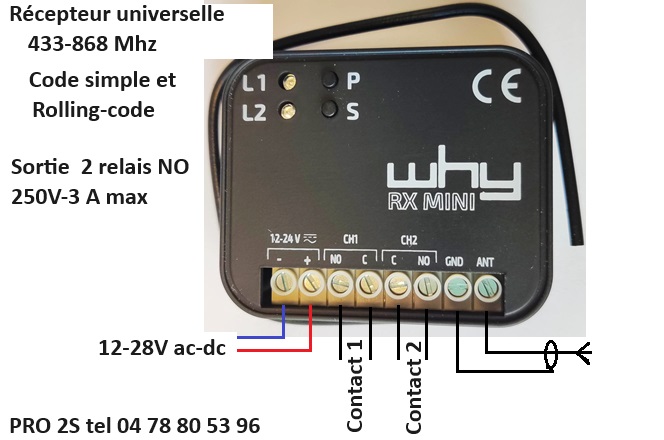 Kit récepteur 12/24V + 2 télécommandes 868 MHz